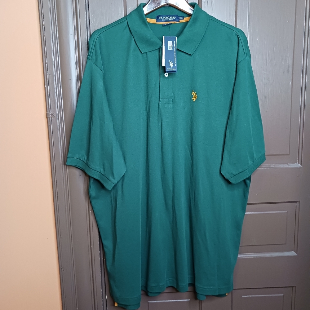 US Polo Assn. Men's Green Yellow Cotton Short Sleeve Shirt size 2XL